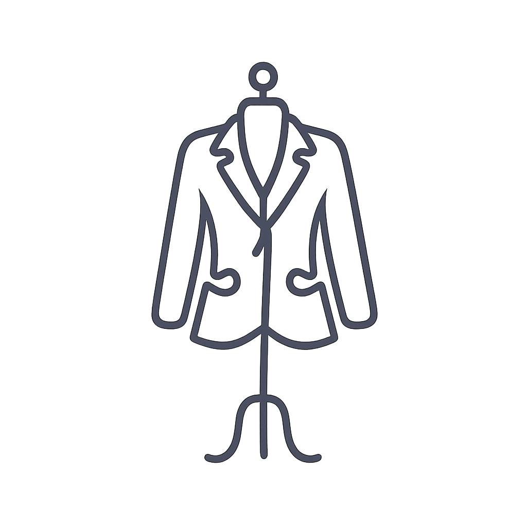 A light navy blue outline of a mannequin, on a black background.